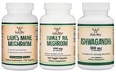 Çift Wood Supplements Lion's Mane Mushroom 120 Kont, Türkiye Tail 120 Count, Ashwagandha 120 Kont