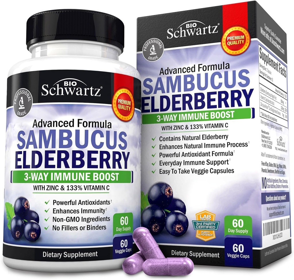 BioSchwartz κάψουλες Elderberry 60 κόμης + Ωμέγα 3 ιχθυέλαιο 90 κόμης Bundle