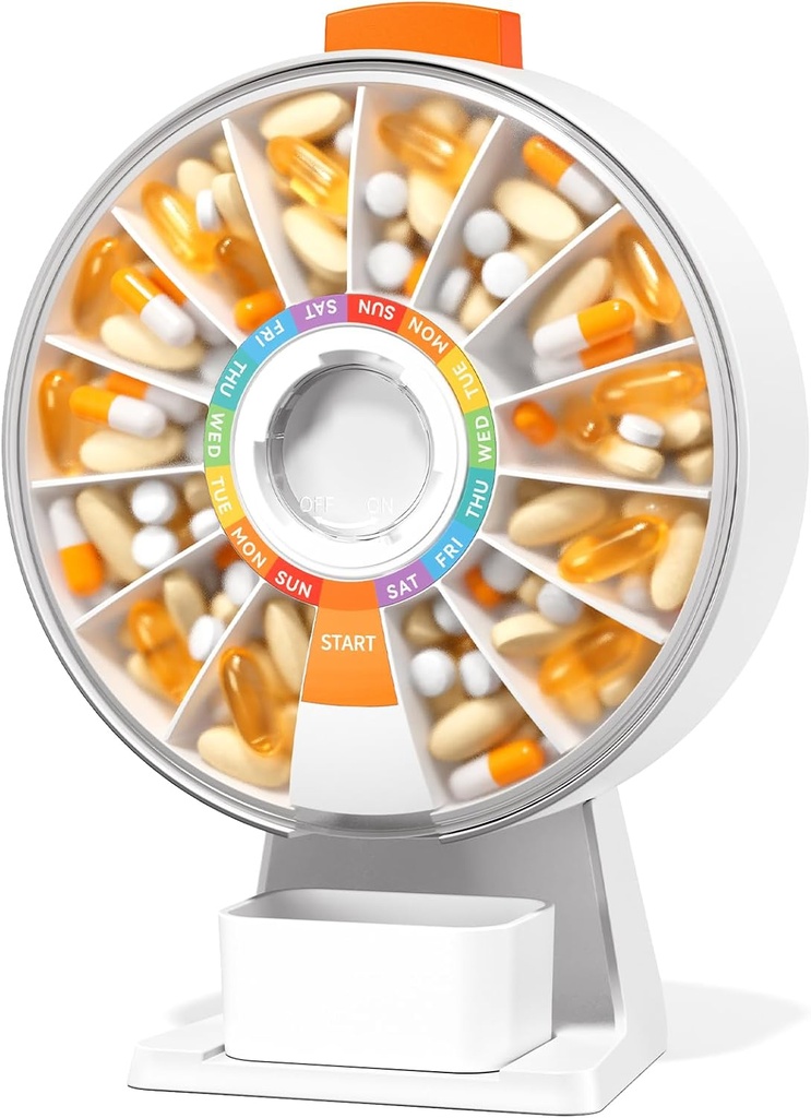 Zoksi Large Fun Pill Dsipenser, Daily Pill Box 7 veya 14 Gün boyunca, Wall-Mountable veya Tablet Haftalık Pill Organizer Tıp, Vitamin veya Supplements, Pill Case with Easy Press Düğme (Beyaz)