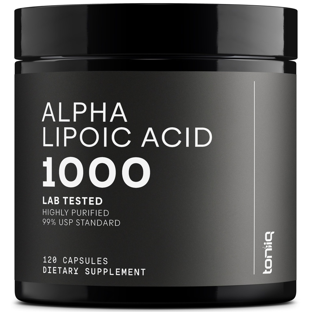Toniiq 1000 mg Ultra High Strength Alfa Lipoic Acid Capsules - Yüksek derecede% 99+ USP Standard - 120 Capsules ALA Supplement Ultra High Strength Alfa Lipoic Acid Capsules - Highly Purified 99+ USP Standard - 120 Capsules ALA Supplement