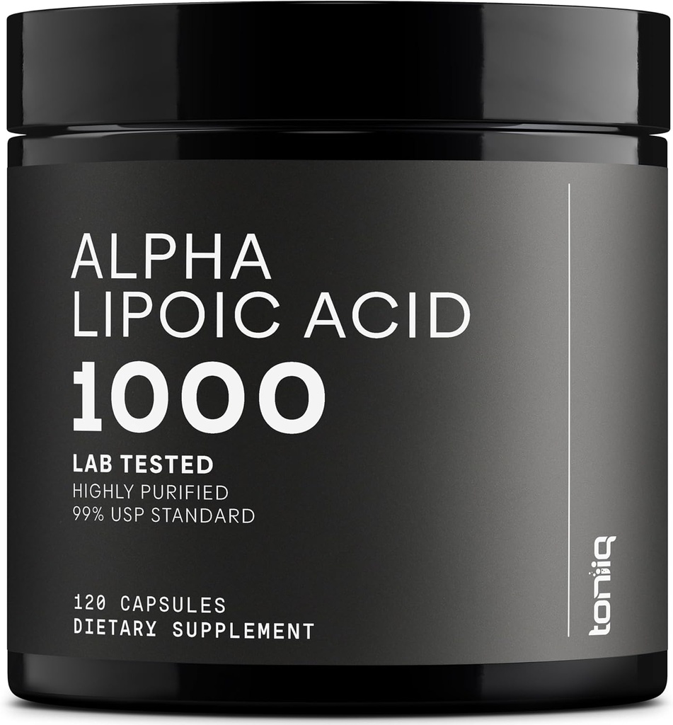 Toniiq 1000 mg Ultra High Strength Alfa Lipoic Acid Capsules - Yüksek derecede% 99+ USP Standard - 120 Capsules ALA Supplement Ultra High Strength Alfa Lipoic Acid Capsules - Highly Purified 99+ USP Standard - 120 Capsules ALA Supplement