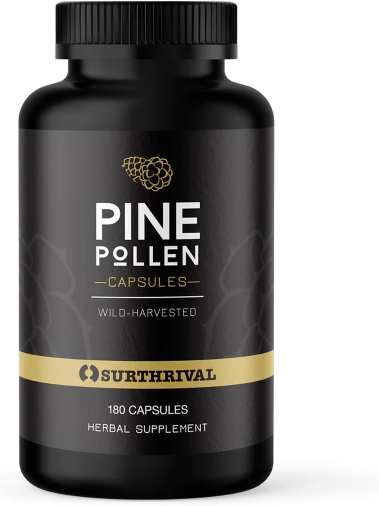 Surthrival: Κάψουλες σκόνης Pine Pollen (180 Count), Άγρια Συγκομιδή, Ενέργεια & Αντοχή Αποκατάσταση