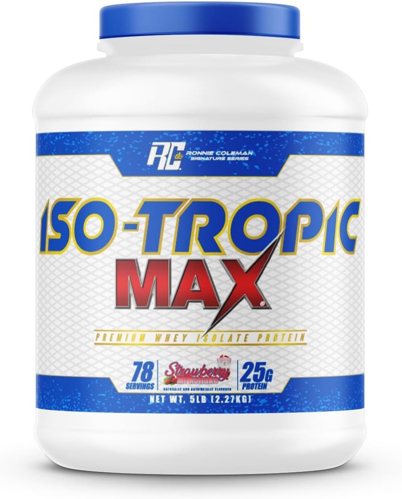 Ronnie Coleman Signature Series Whey Isolate protein Toz, Pre Workout Shake Mix for Lean Muscle Mass & Post Workout Recovery, Iso-Tropic Max, Strawberry Milkshake Flavor, 5 lbs, 75 Servisler