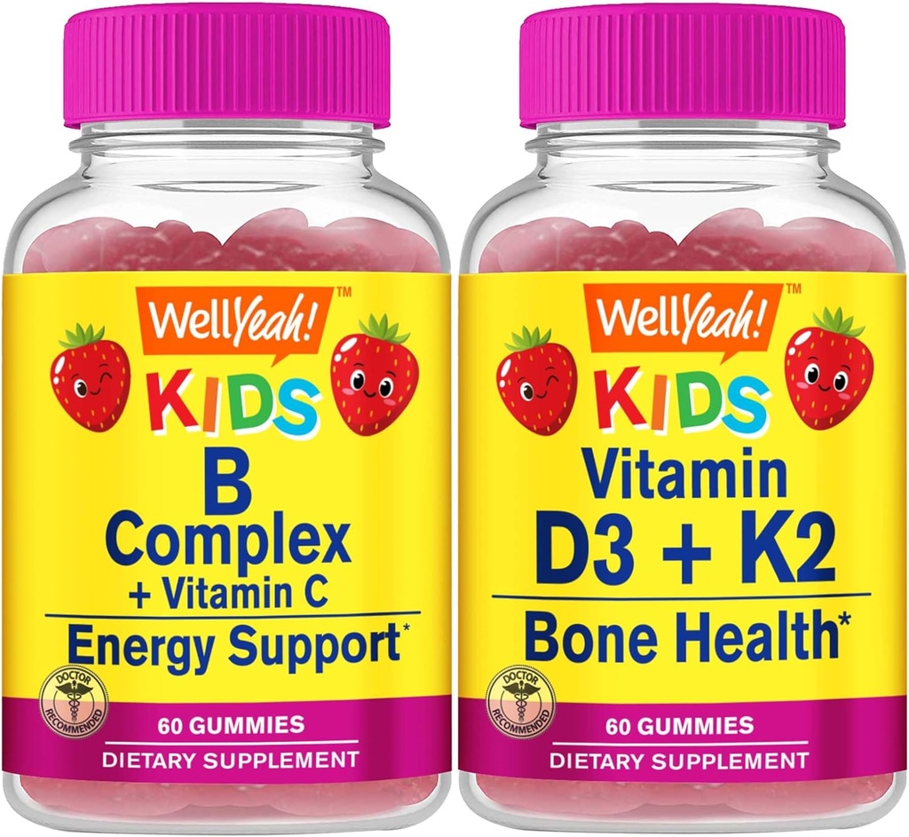 Well Well Evet B Kompleksi Çocuklar + Vitamin D3+K2 Çocuklar, Gummies Sche - Great Tasting, Vitamin Supplement, Gluten Free, GMO Free, Chewable Gummy