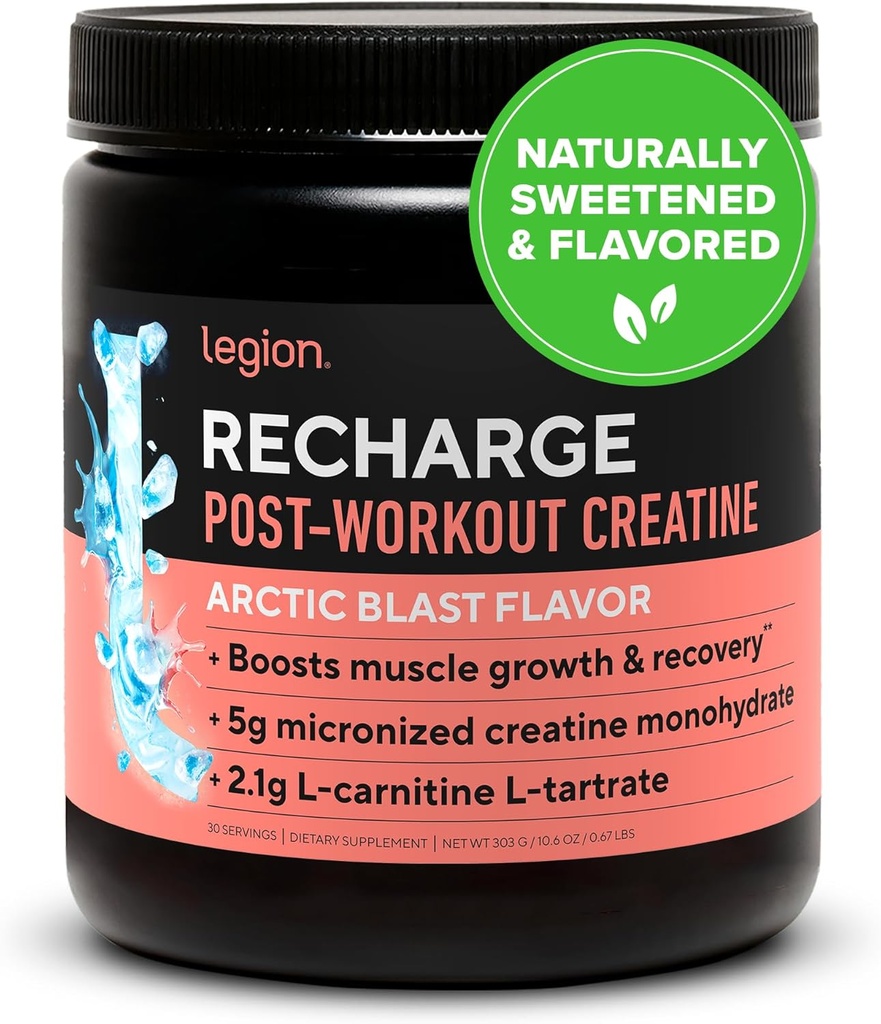 LEGION Recharge Post Processout Supplement - All Natural Muscle Builder & Recovery Drink with Micronized Creatine Monohydrate Φυσικά γλυκασμένη & Γεύση (Arctic Blast, 30 Services Pack of 1)