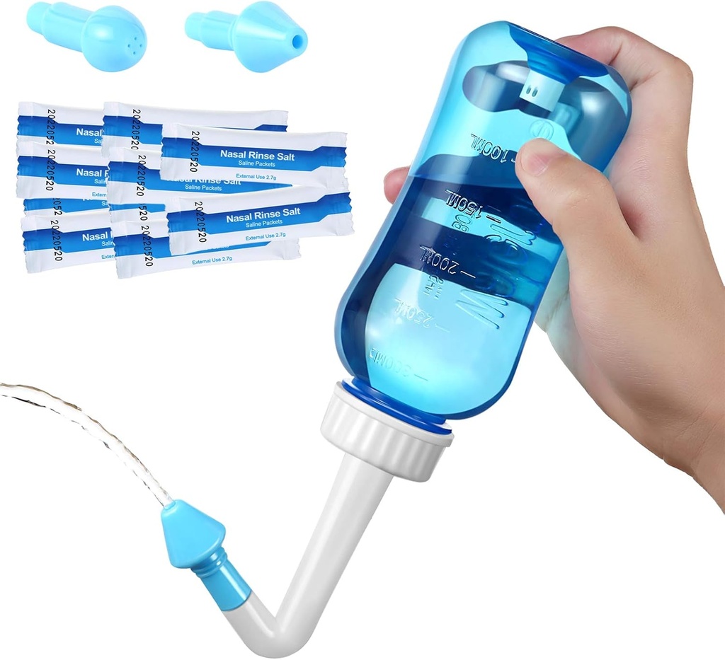 Carllg Neti Pot – Nasal Irrigation Şişeyi Yetişkin & Kid için Sinus Rinse Salt ile yıkamak (30 Salt Packets ile 300 ml Şişe)