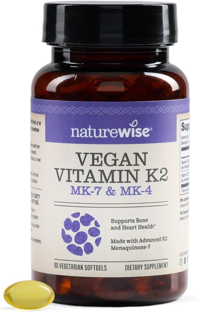 NatureWise Vitamin K2 600mcg συμπλήρωμα με MK-7 100mcg & MK-4 500mcg - Ενισχυμένη Βιοδιαθέσιμη Φόρμουλα - K Complex για την υγεία των οστών και της καρδιάς - Vegan, χωρίς γλουτένη, μη GMO -90 Softgels[3-Month Supply]