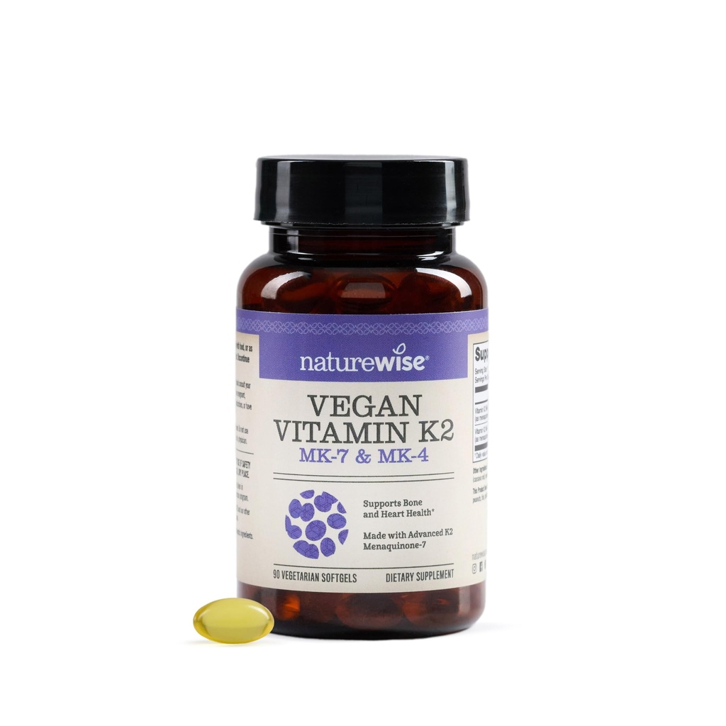 NatureWise Vitamin K2 600mcg Supplement with MK-7 100mcg & MK-4 500mcg - Geliştirilmiş Bio kullanılabilir Formula - Bone and Heart Health - Vegan, Gluten Free, Non-GMO -90 Softgels[3-Month Supply]