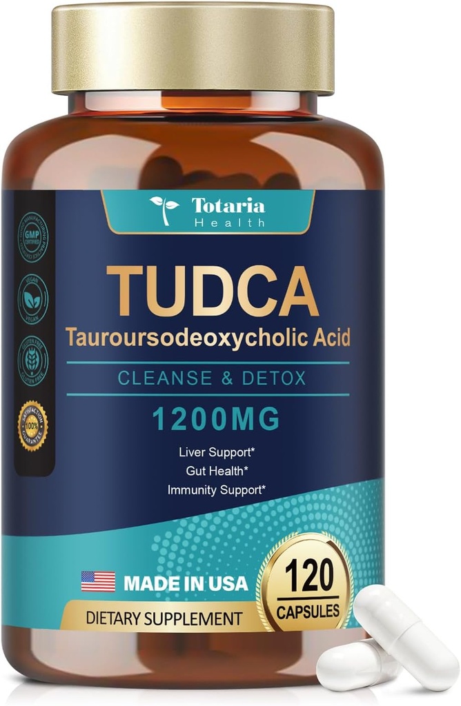 Totaria TudCA Bile Salts συμπλήρωμα υποστήριξης ήπατος 1200mg, 120 κάψουλες, Vegan Φιλικό, ισχυρό αλάτι χοληδόχου κύστης για την υγεία και την υγεία του ήπατος, Taursodeoxycholic Acid