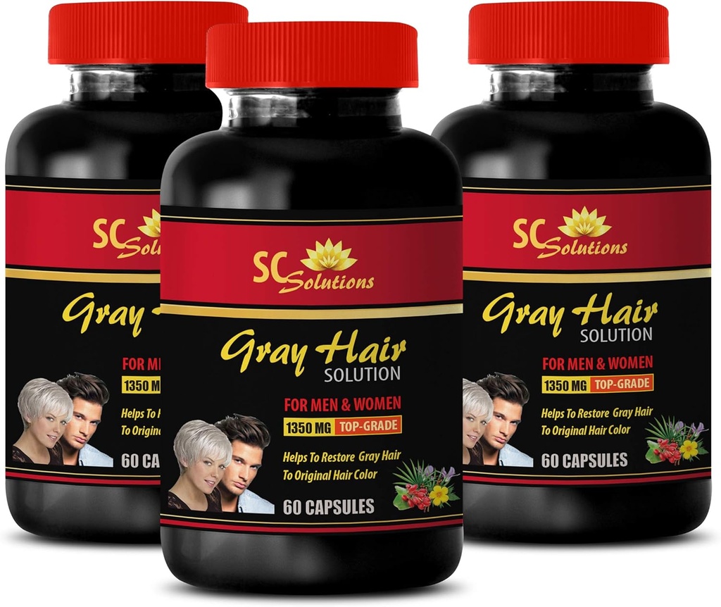 Enerji Pilleri - Anti-Gray Saç Çözümü - Erkekler ve Kadınlar için - Folic Asit, Biotin, Pantothenic Acid, Catalse, Horsetail, Saw Palmetto, PABA, L-Tyrosine, Nettle, Chlorophyll, Fo Ti, Barley 3B 180 Caps
