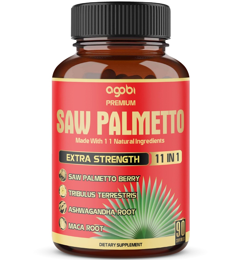 Premium Saw Palmetto Capsules - Ashwagandha, Turmeric, Tribulus, Maca, Green Tea, Ginger, Holy Basil & More - 90 Capsules 3-Month Supply
