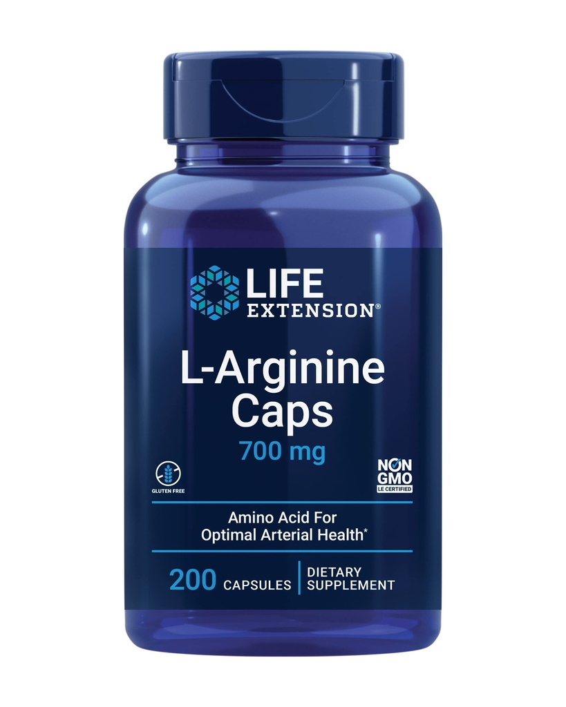 Life Extension L-Arginine Caps, 700 mg, Vitamin C & Amino Acid for Optimal arteral Health, Supports Heart & Immune Health, Sağlıklı Doku & Bones, Gluten Free, Non-GMO, 200 Capsules
