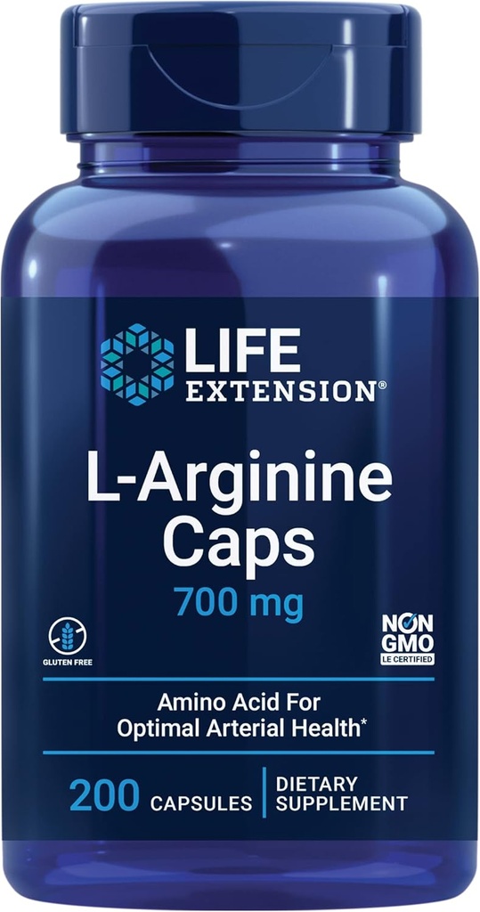 Life Extension L-Arginine Caps, 700 mg, Vitamin C & Amino Acid for Optimal arteral Health, Supports Heart & Immune Health, Sağlıklı Doku & Bones, Gluten Free, Non-GMO, 200 Capsules