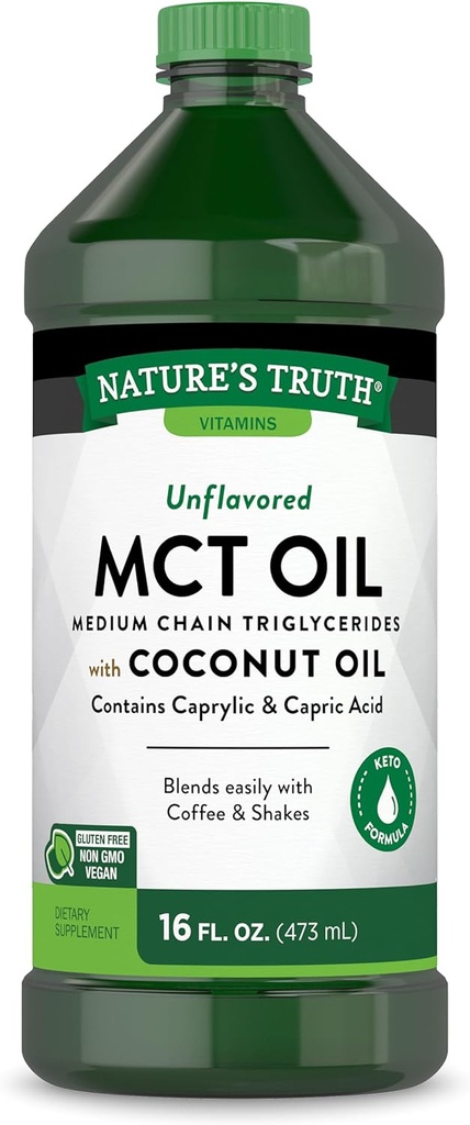 Nature's Truth MCT Oil | 16 fl. oz | DW, Unflavored Formula | Coconut Oil | Vegan, Non-GMO ve Gluten Free Supplement Supplement