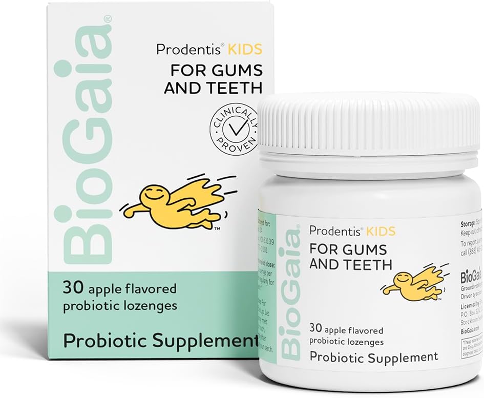 BioGaia Prodentis Kids | Diş ve Gums için Diş Probiyotikleri | İyi Oral Sağlık & Gut Health Too | Oral Probiyotikler | 30 Apple-Flavored Lozenges | 1Pack