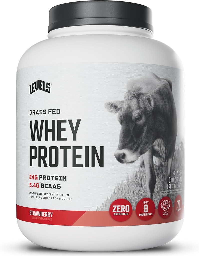 Seviyeler Grass Fed Whey Protein Toz, Yapay Değil, 24G Protein, Strawberry, 5LB
