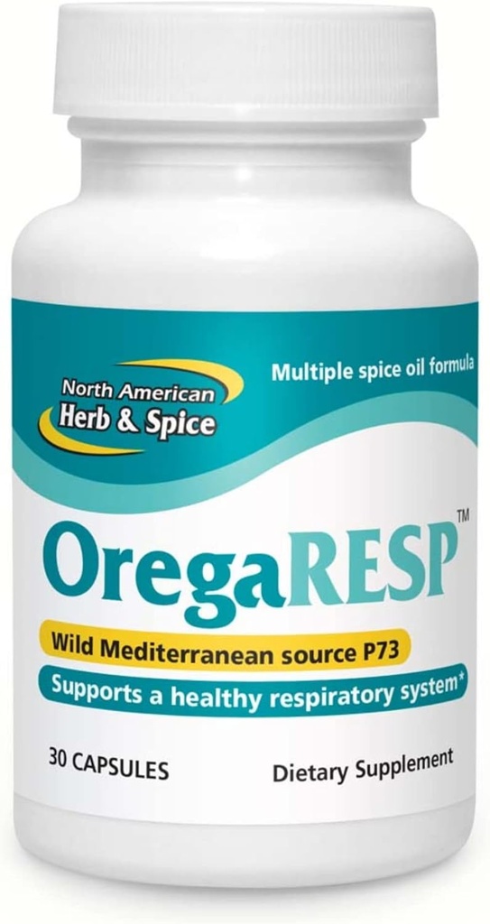 NORTH AMERICAN HERB & SPICE OregaRESP - 30 Capsules - Wild Mediterranean Source P73 Oregano - Sağlıklı Respiratory System Support - Non-GMO - 30 Servisler