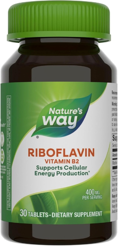 Nature's Way Riboflavin Vitamin B2, Supports Cellular Energy Production*, Vegan, 30 Tablet (Pazar Mayıs Vary)