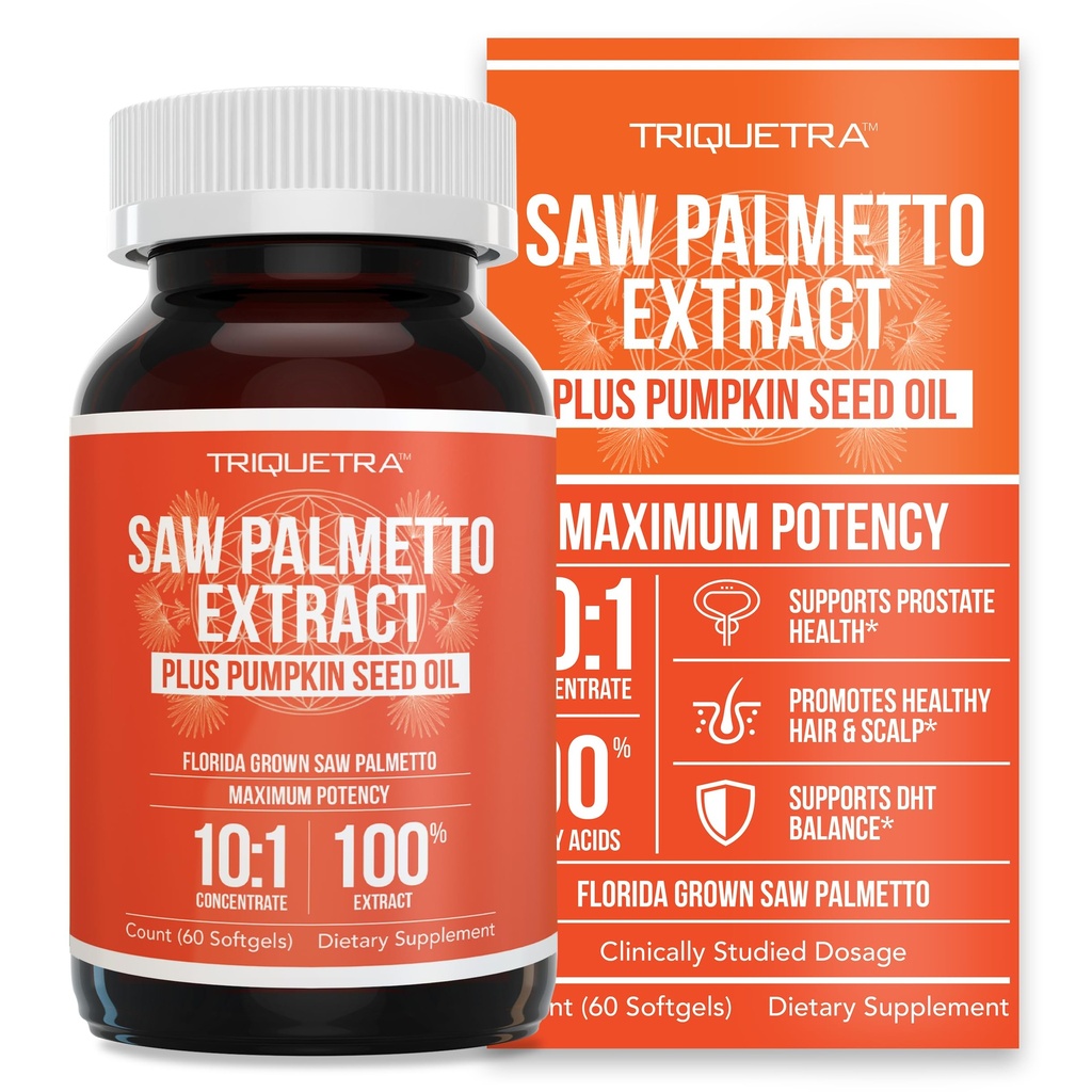 Saw Palmetto Extract - 10X Potency, Farm Grade Strength - Plus Riley Tohum Yağı - Destek Prostate Health, Relieves Urination Issues, Supports Hair Growth, Duo Blocker – 60 Softgels