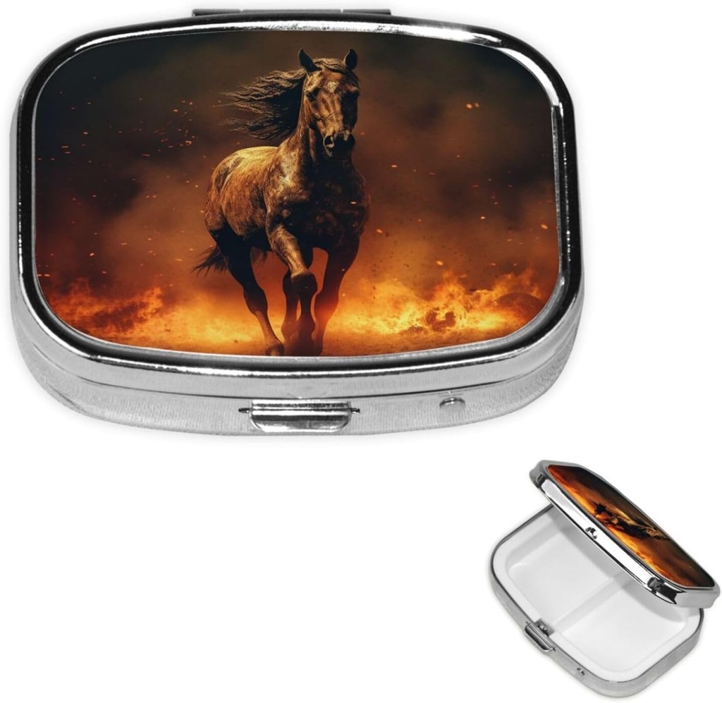 Pill Box Φλόγα Horse Square Pill Θήκη για Purse & Pocket 2 Διαμέρισμα Medicine Pill Organizer Portable Travel Pillbox Medicine Βιταμίνη Cod Συκώτιο αποθήκευσης πετρελαίου