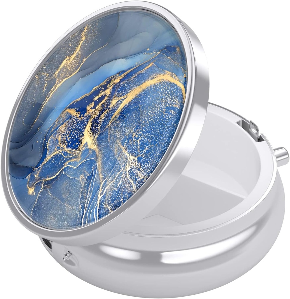 Nipichsha Pill Box, Small Pill Case for Purse & Pocket, Cute Travel Medicine Organizer, Portable Medicine Container Holder to Hold Vitamins, Medication, Fish Oil & Supplement, Dark Blue Marble