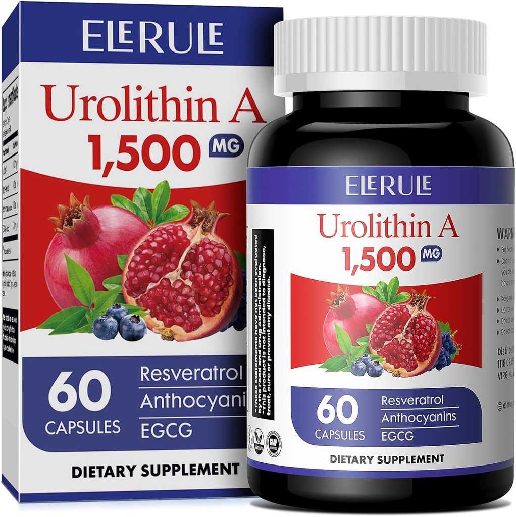 Urolithin A Supplement 1000 mg Plus Trans-Resveratrol, Anthocyanins, Green Tea, Sağlıklı Ağlama, Destek Hücreleri ve Enerji Erkekler ve Kadınlar için 60 Capsules-56
