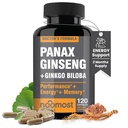Noo Most Authentic Korean Red Panax Ginseng + Ginkgo Biloba, 120 Vegan Capsules, BTC Köklü Toz 1000 mg (10% Ginsenosides) + Gingko Biloba 60 mg, Enerji ve Odakları Erkekler ve Kadınlar için