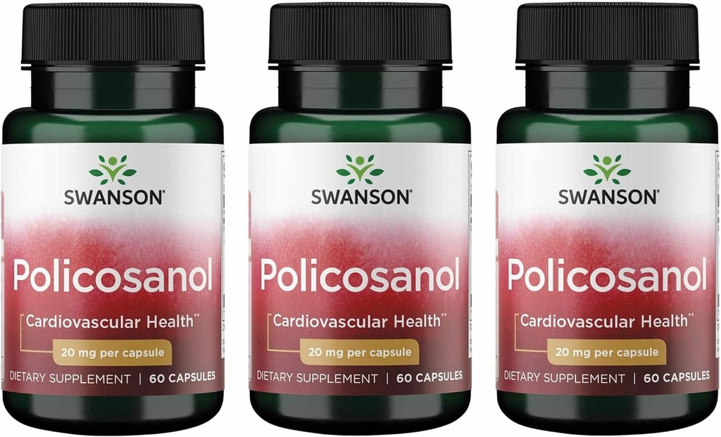 Swanson Policosanol - Supplement Helps Support Cardiovascular Health - All Natural Formula Aids Good Heart Health & Function - Helps maintain Health Cholesterol Levels (60 Capsules, 20 mg each) 3 Pack