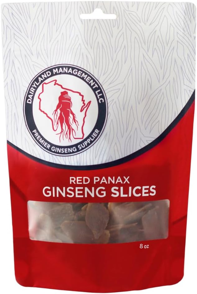 Dairyland Management LLC Red Panax Ginseng Slices - 8 oz Pack Korean Panax Ginseng Slices - Μη-GMO, Χωρίς γλουτένη Red Ginseng Root - Χρησιμοποιήστε αυτό το συμπλήρωμα βοτάνων σε Σούπα, Τσάι, Congee