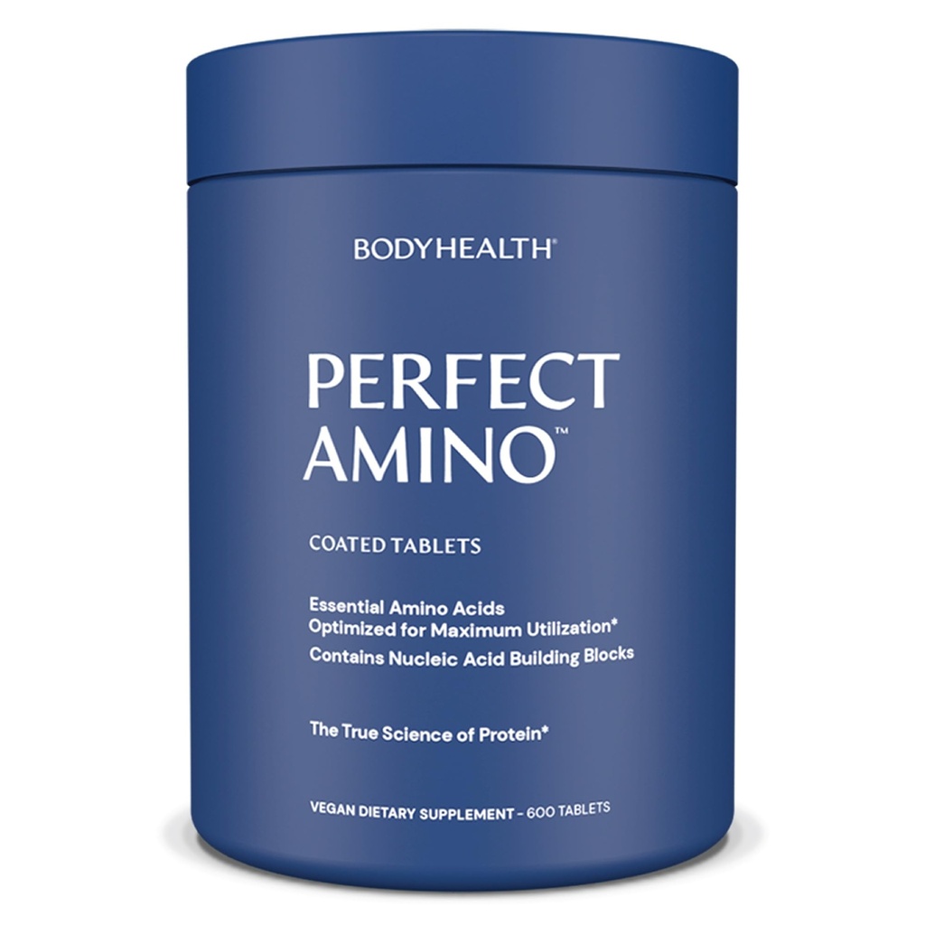 BodyHealth PerfectAmino (600 ct) Swallow Tabletlerine Kolay, Essential Amino Asits Supplement with BCAAs, Vegan Protein for Pre/Post Workout & Muscle Recovery with Lysine, Tryptophan, Leucine, Methionine