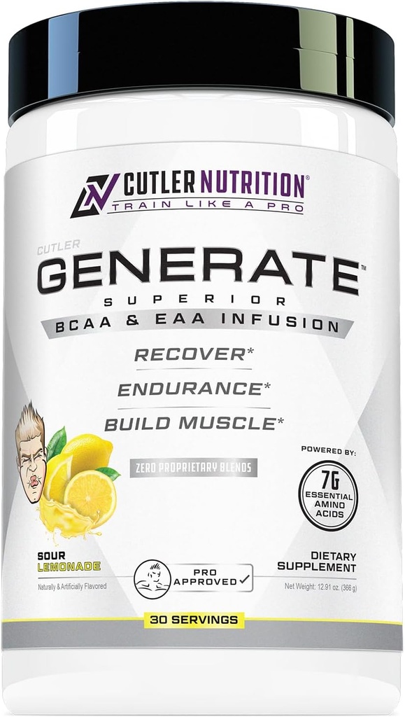 Cutler Beslenme Genrate EAA ve BCAA Tozu: En İyi Gemiler Sıvı Asitler Supplement with Essential replicas, 5g BCAAs, 2g EAAs for Lean Muscle | Sour Lemonade, 30 Hizmet