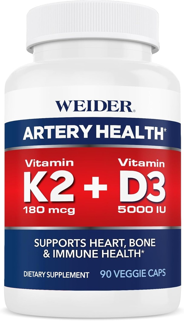 Artery Health Supplement, Vitamin K2 (180) & Vitamin D3 (5000iu), 90 Veggie Capsules