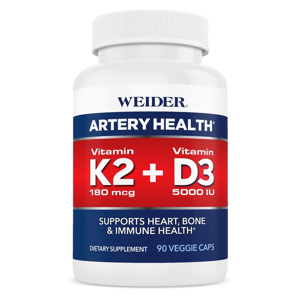 Weider Artery Health Supplement, Βιταμίνη K2 (180mcg) & Βιταμίνη D3 (5000iu), 90 Κάψουλες Veggie