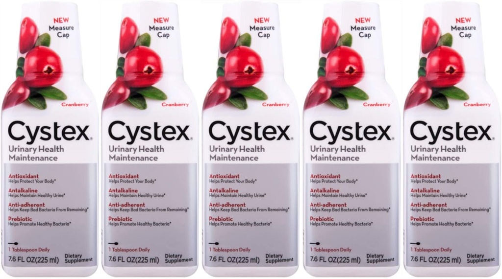 Cystex UTI Prebiyotik Cranberry Liquid, Urinary Tract Support with D-Mannose, C, and Bromelain, 7.6 FL OZ (Pack of 5)