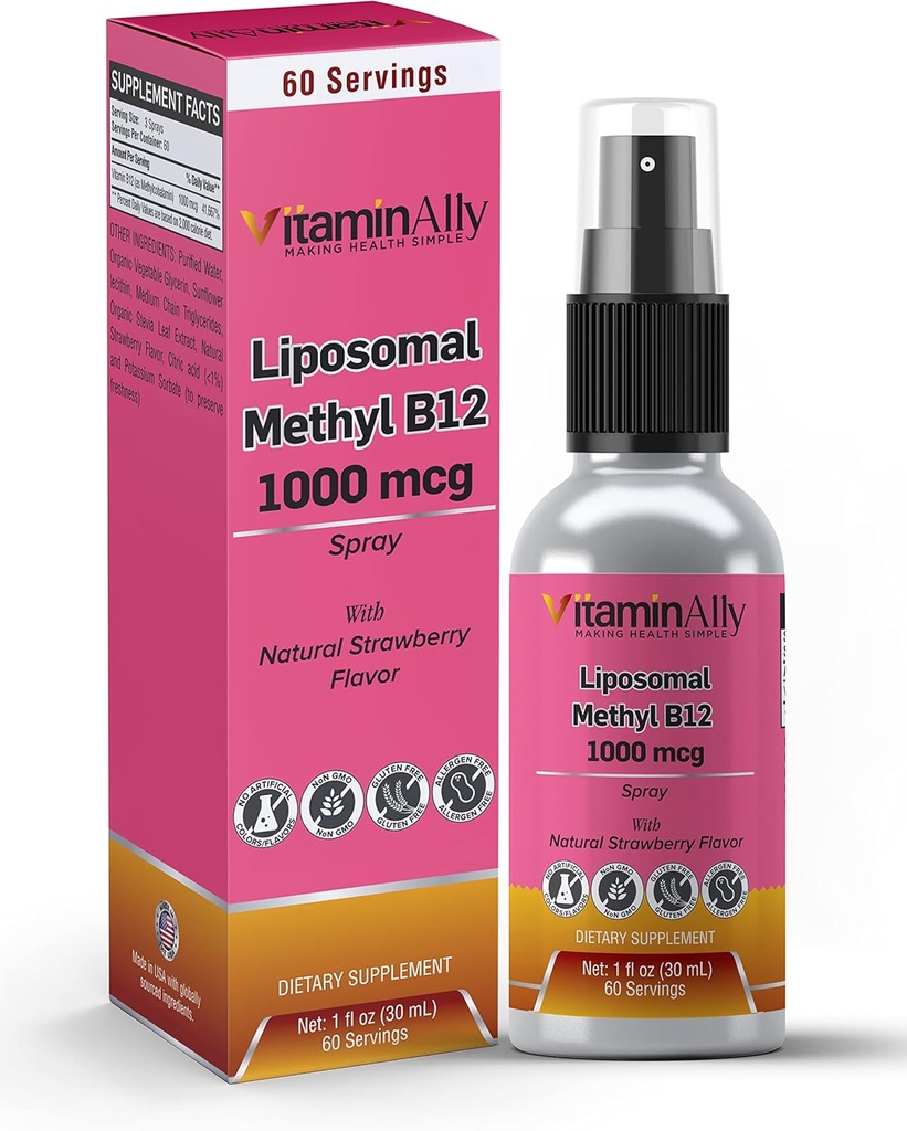 Liposomal Vitamin B12 Sprey | 60 Hizmet | 2 Ay Supply |1 fl oz | Non-GMO | No Ek Olmayan Şekerler | Gluten Free | Travel Friendly | Supports Energy, Nerve Health and Brain Function