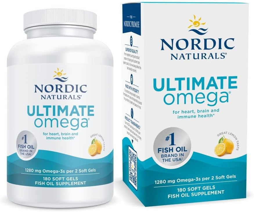 İskandinav Naturals Ultimate Omega, Lemon Flavor - 180 Soft Gels - 1280 mg Omega-3 - EPA & DHA ile Yüksek Yeterli Balık Yağı - Beyin ve Kalp Sağlığını Teşvik - Non-GMO - 90 Hizmet