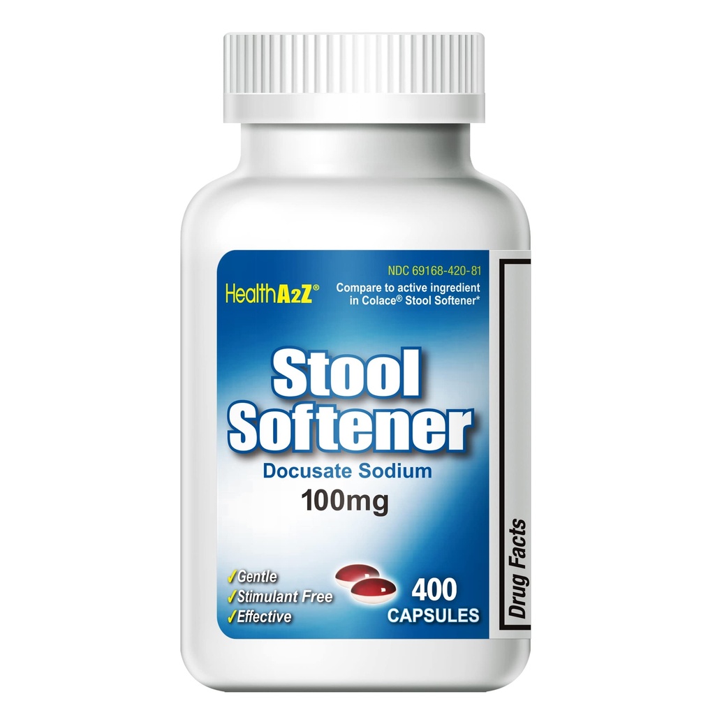 HealthA2Z® Stool Softener | Docusate sodyum 100 mg | Red & White Capsules | Bağlanabilir |  Gentle Constipation Relief (400 Counts)