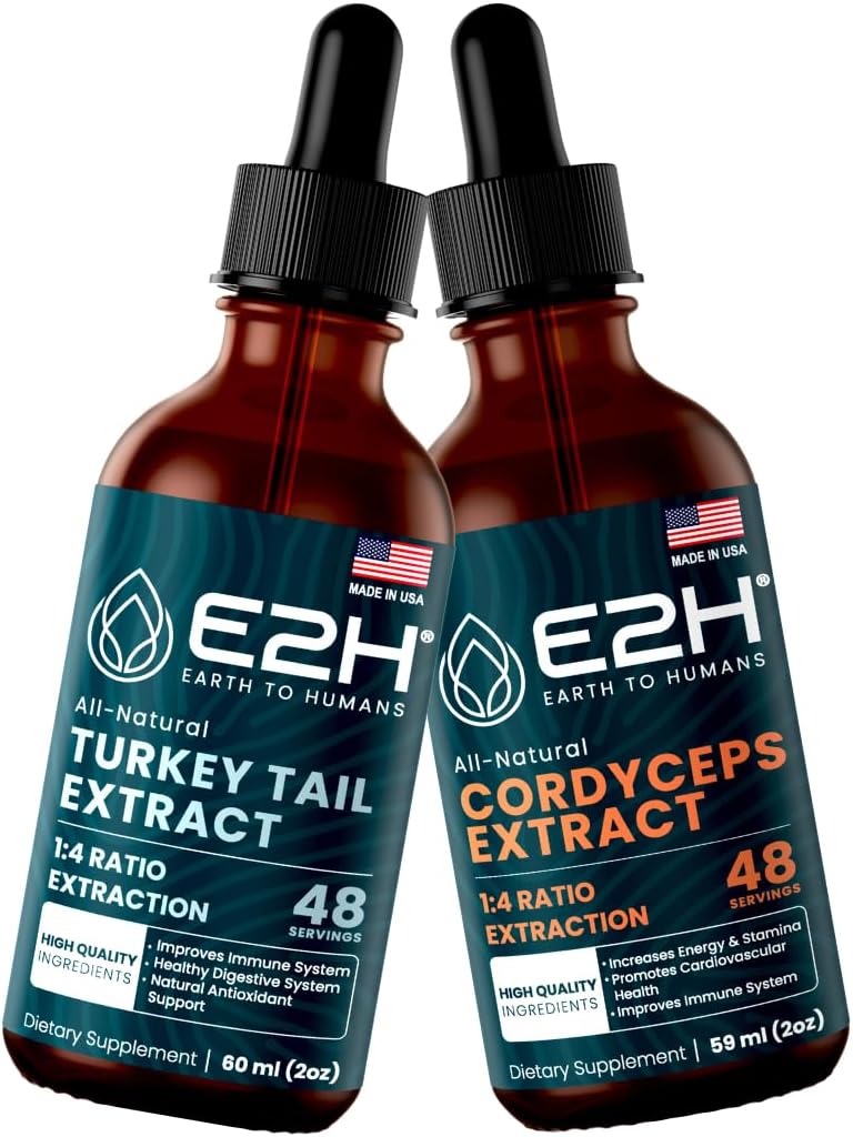 E2H: Türkiye Tail & Cordyceps Extracts - Immune Support, Focus, Memory, Clarity - Non-GMO, Vegan - 2 Fl Oz Her (4 Fl Oz Total) - Schen
