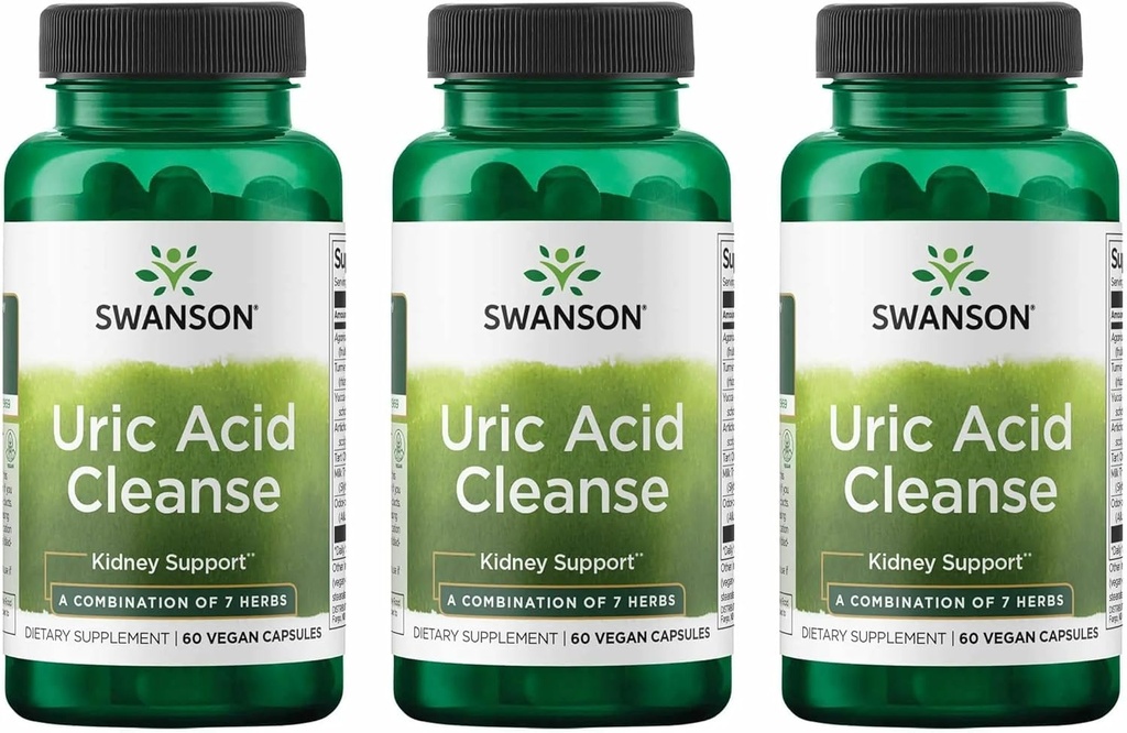 Swanson Uric Acid Cleanse - Natural Supplement Proting Kidney Support - 7 Herbs Güçlü Bir Kombinasyon - (60 Veggie Capsules) 3 Pack