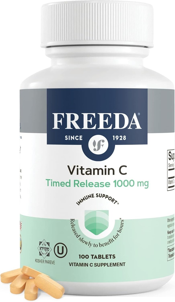 FREEDA Timed Release C 1000 mg – Slow-Release for All-Day Immune & Antioksi Support, Stomach, Kosher & Vegan, High-vitamin Tabletleri (100 Tabletler)