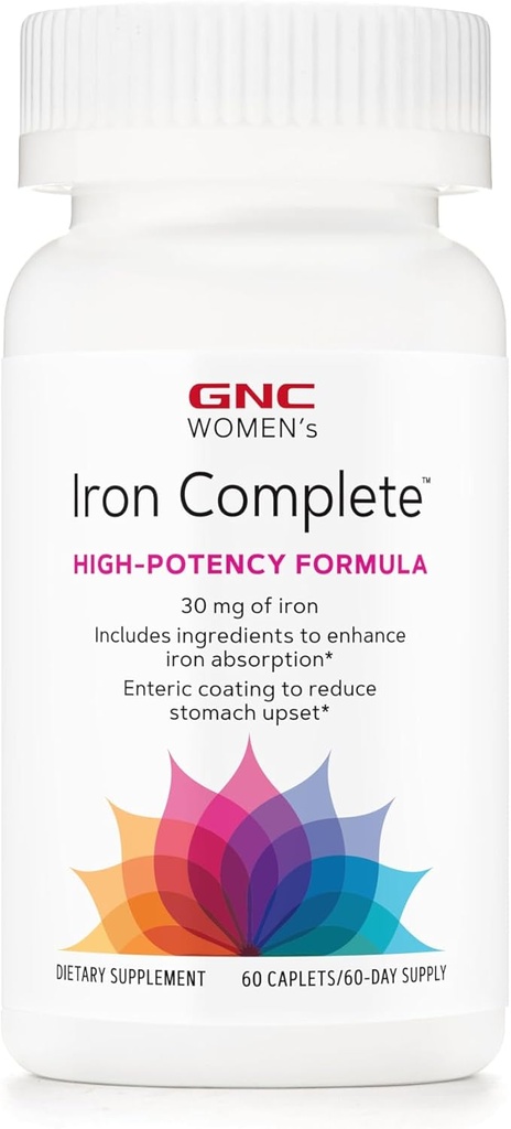 GNC Γυναικεία Iron Complete Multivitamin, Ενισχύει την ικανότητα να απορροφά σίδηρο, 60 Caplets