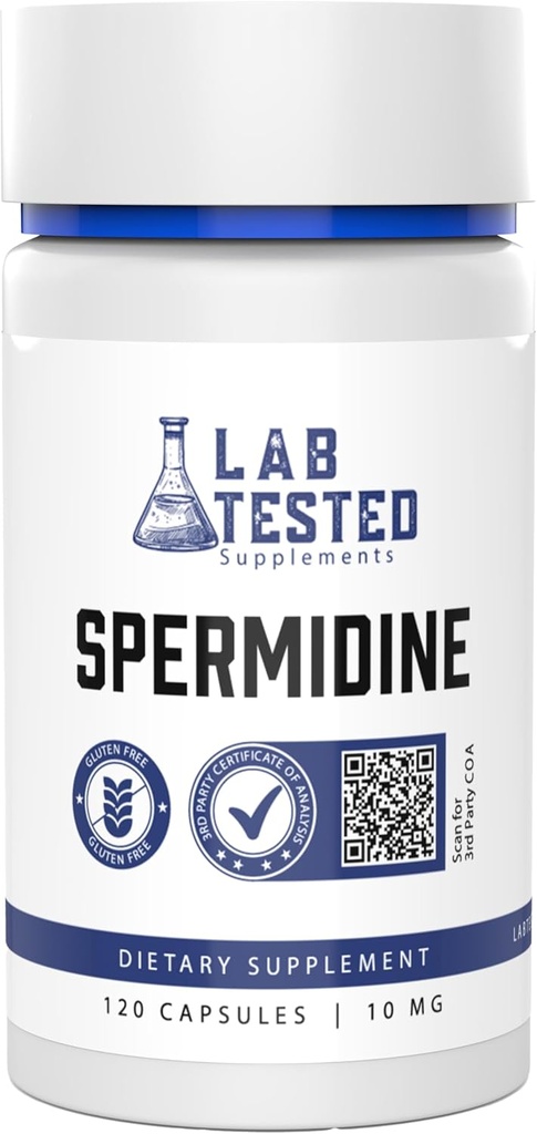 Spermidine 3HCL Supplement - 120 10 mg Capsules - 3rd Parti COA'nın her lot# - spermidine Trihidrchloride