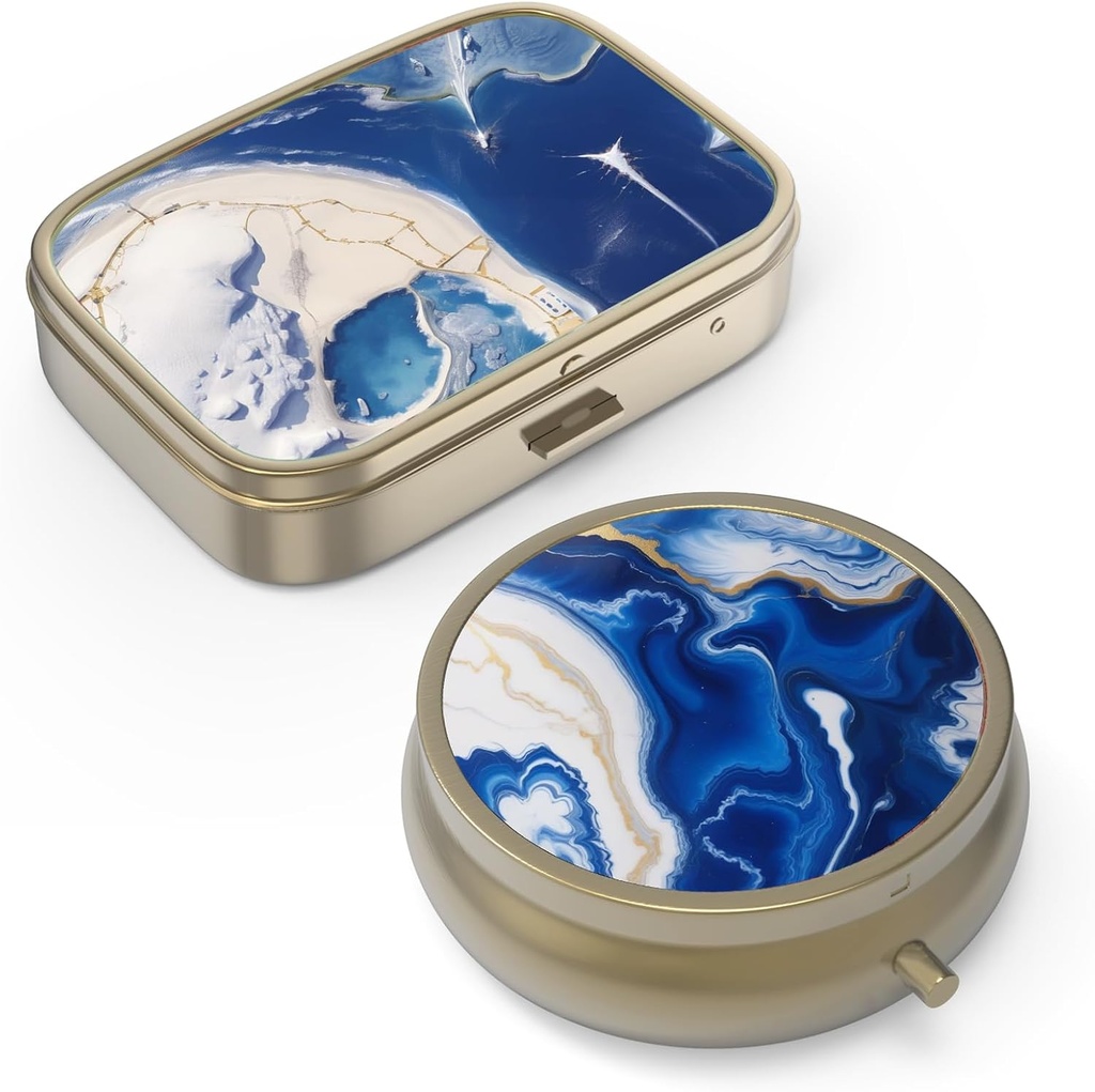 Hion Pill Case Pill Box with Mirror Retro Small Pill Case for Purse or Pocket Bronz Pill Box or Vitamins, Fish Oil, Supplements, Pill Containe Travel Hediyeleri (2ücretli)