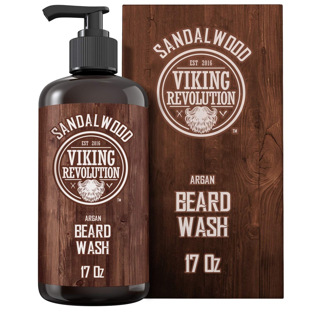 Viking Revolution Beard Shampoo w/Argan & Jojoba Oils - Softens & Güçler - Sandalwood Scent - 17 oz Shampoo
