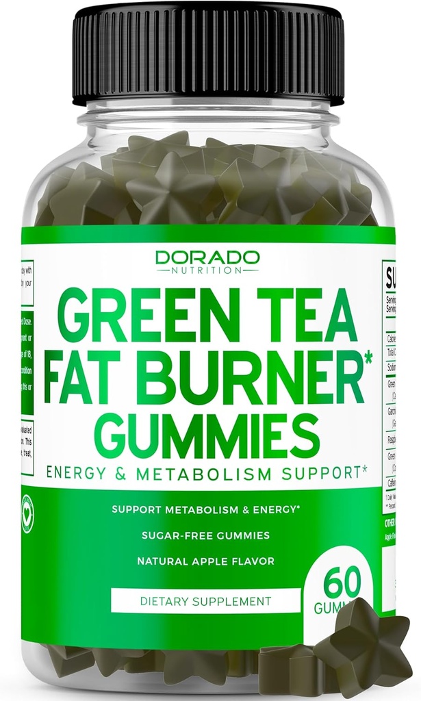 Green Tea Fat Burner Kilo Kaybı Gummies (60 Kont) Fat Burner Kadınlar - Apple Flavored ile Erkekler ve Kadınlar için Appetite Suppressant Kilo Kaybı Tamam - Üçüncü Parti Test Edildi - ABD Made