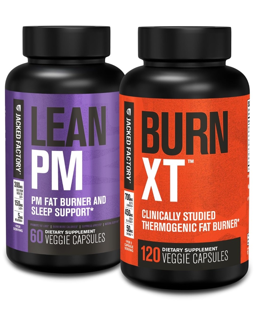 Jacked Factory Lean PM Night Time Fat Burner, Sleep Aid Supplement, & Appetite Suppressant (60 Capsules) & Burn-XT Klinik olarak Studied Fat Burner & Kilo Kayıp Tamam (120 Capsules)