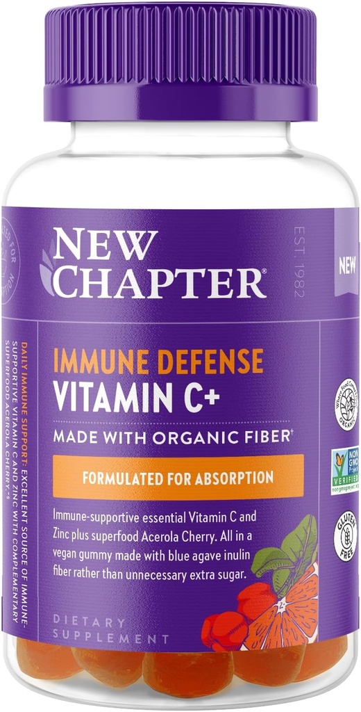 Νέο Κεφάλαιο Βιταμίνη C+ Gummies – 35% Λιγότερο Ζάχαρη§, Εξαιρετική Πηγή Βιταμίνης C, Δύο Καθημερινή Gummies για την Ανοσολογική Υποστήριξη με Acerola Cherry, Vegan, Μη ΓΤΟ, Χωρίς Γλουτένη, Εσπεριδοειδή Γεύση, 60ct