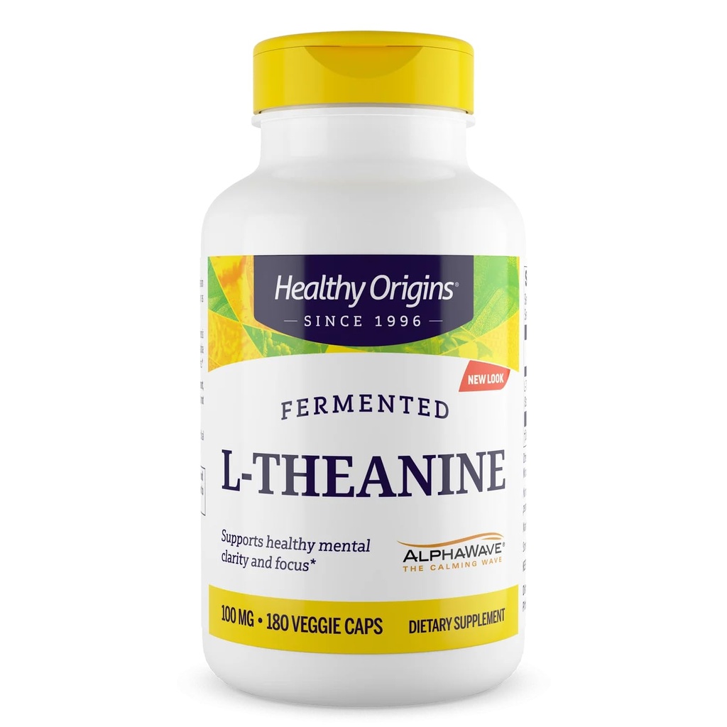 Υγιεινή προέλευση L-Θεανίνη 100 mg (AlphaWave, υποστηρίζει χαλάρωση χωρίς υπνηλία, υποστήριξη εγκεφάλου, μη-GMO, χωρίς γλουτένη), 180 καπάκια λαχανικών
