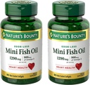 Nature's Bounty Mini Fish Oil Softgels 1290 mg, Omega-3, Supports Heart Health, Odor-Less, 90 Mini Kaplamalı Softgels - 2 Paket