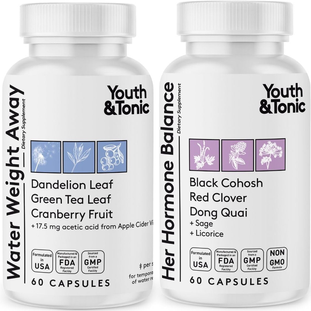Gençlik ve Tonic Women Water Kilo Kayıp Pills for Hormonal Değişiklikler ve Akışlar PMS, Menopause – Swelling, Bloating & Hormon Balance – 120 Capsules